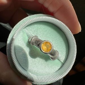 Judith Ripka citrine bamboo sterling silver stacking ring